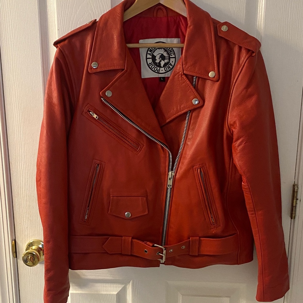Women's Red Leather Biker Jacket